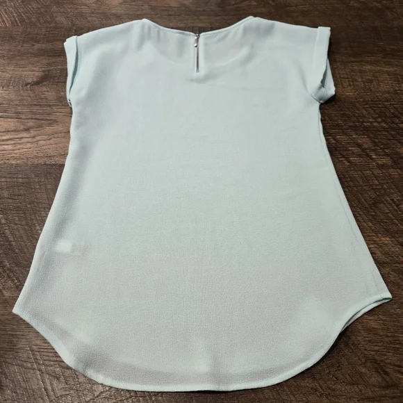 Express Pastel Blue Blouse Cap Sleeve Top Zipper Flowy Casual Work Office XS - Picture 3 of 8